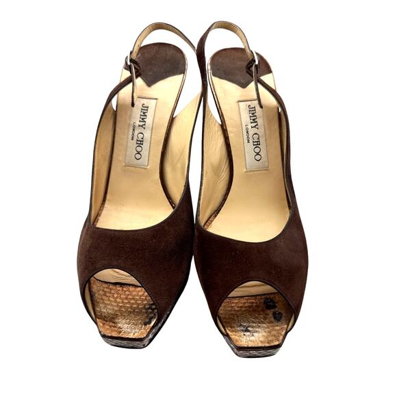 Jimmy Choo Platform Slingback Peep-toe High Heels in Brown Suede Size 39.5 - Picture 2 of 8